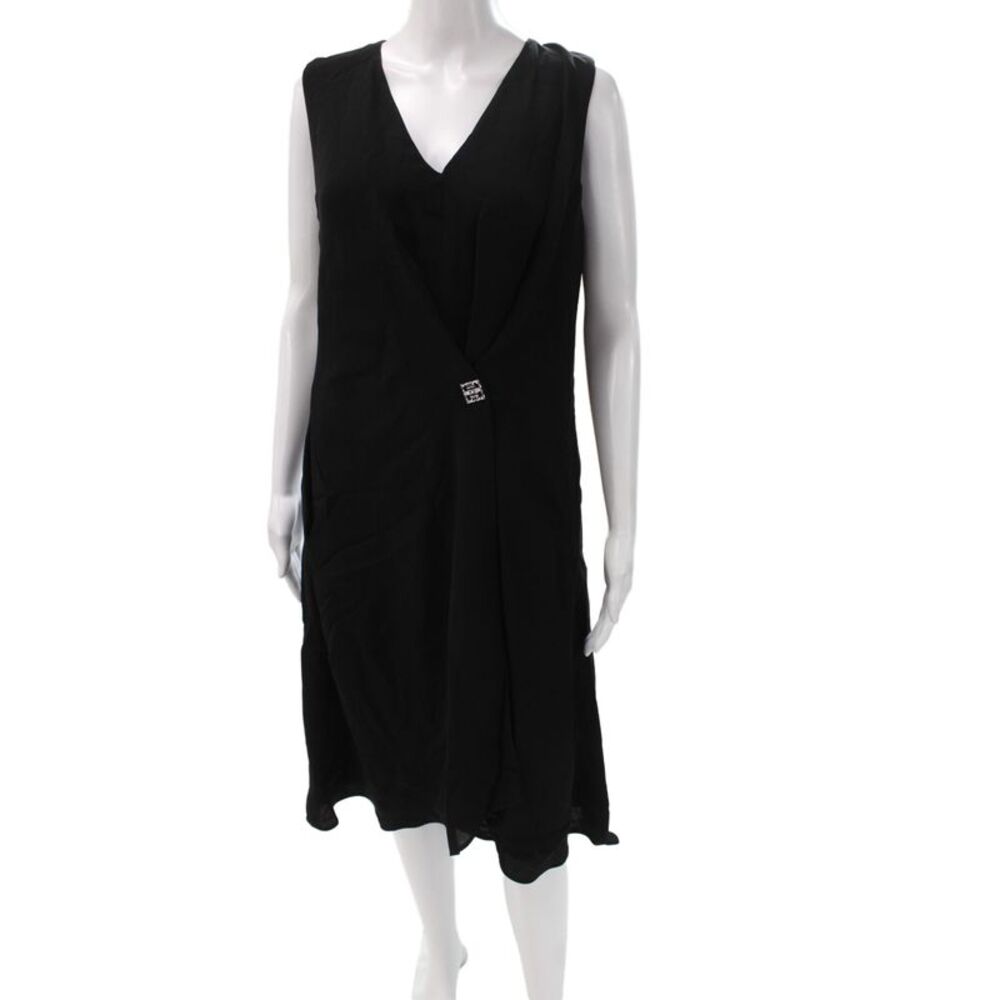 Givenchy Women Shift Dress Black Sleeveless Knee Length V-Neck Size 40